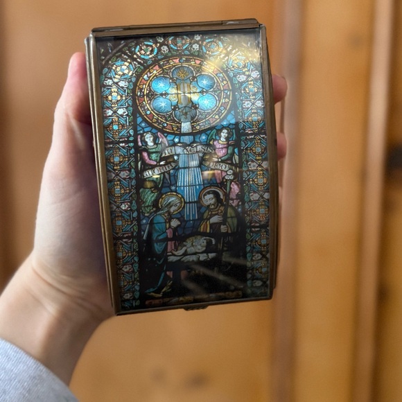 via vermont Other - Vintage handcrafted Via Vermont Nativity brass and glass hinged trinket box